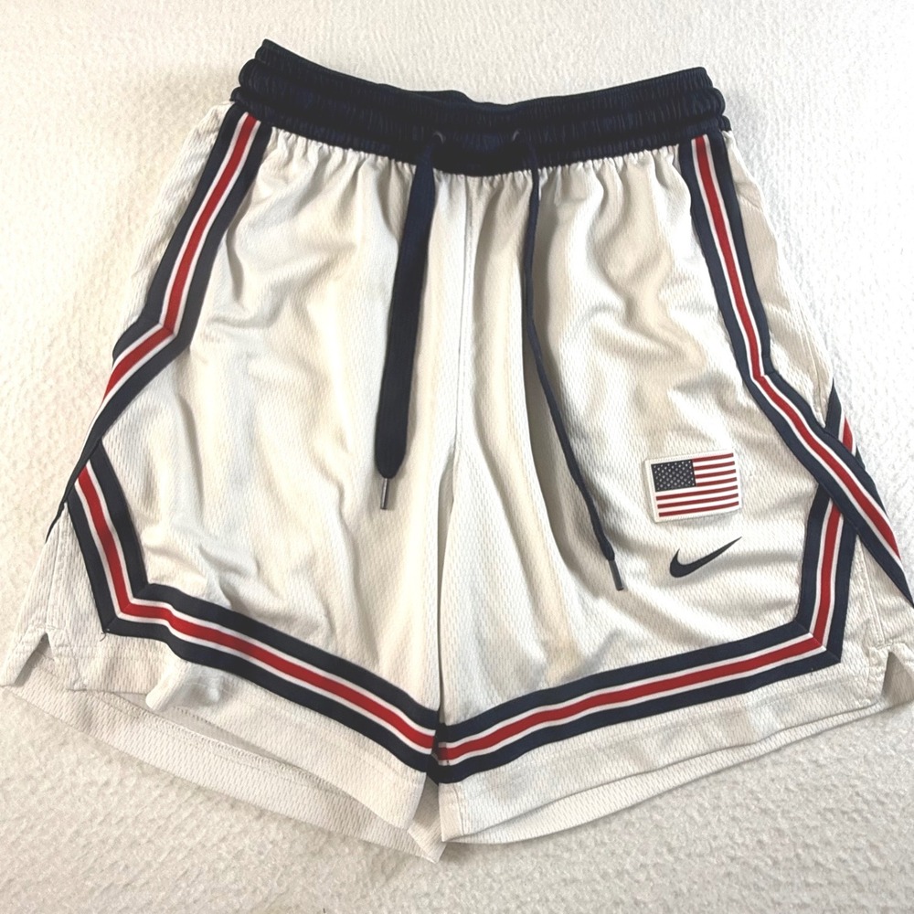 Nike USA Basketball Shorts Mens Small Flag Dri-FIT Mesh White Red Blue
